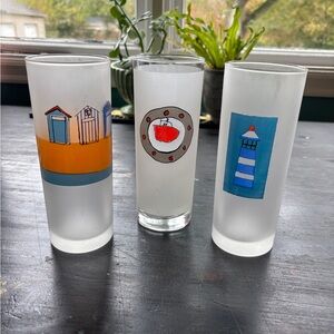 set of three nautical seaside frosted high ball glasses